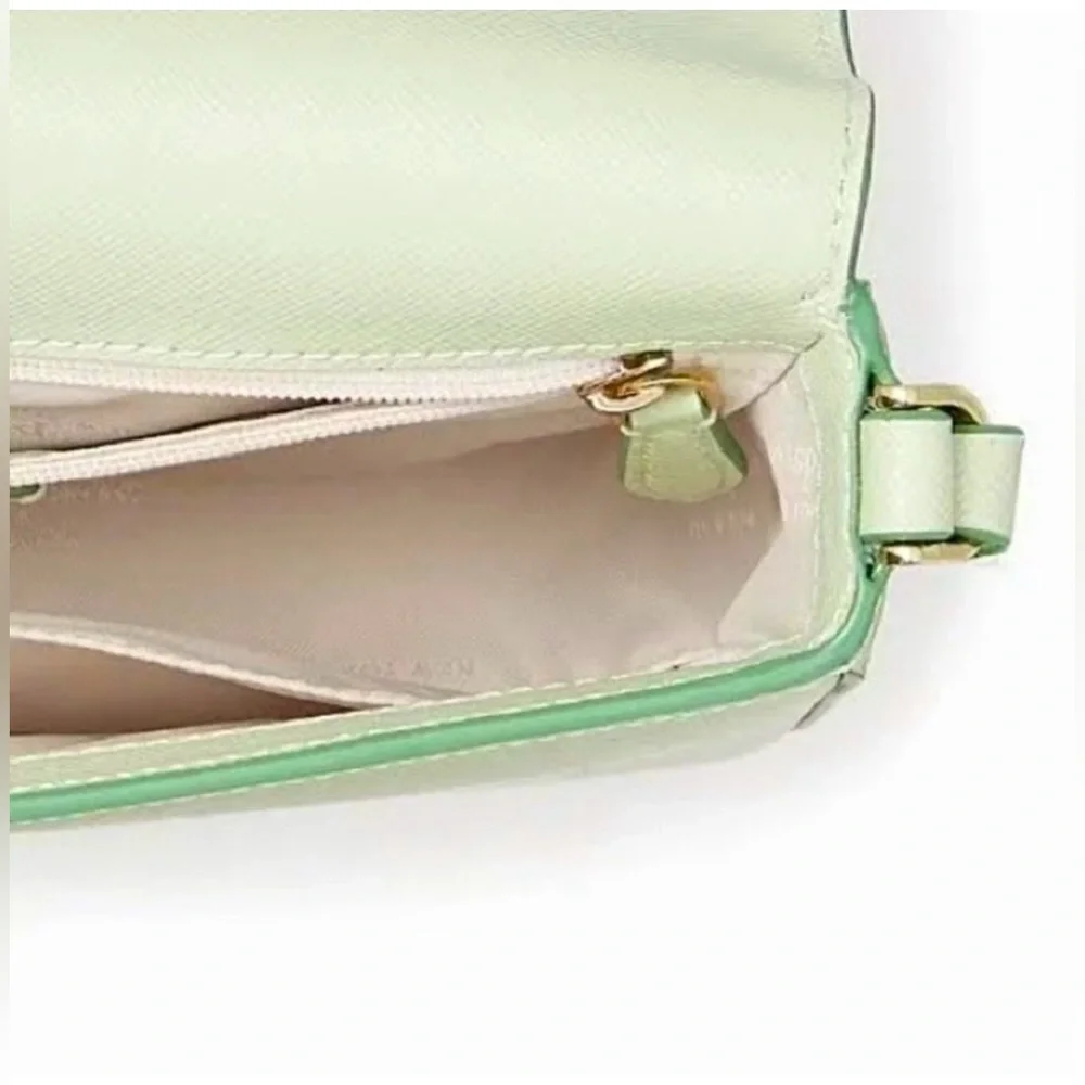 Kate Spade Sadie Envelope Saffiano Leather Light Olive Crossbody purse NWT - Picture 12 of 16